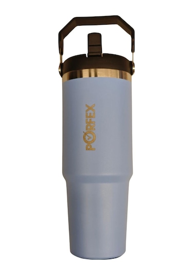 Porfex Pipetli Mavi Termos 1lt. Beyaz