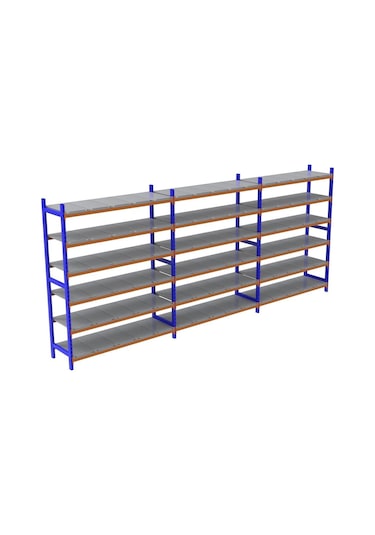 6 Katlı 3'lü Depo Rafı - 300-350 Kg Taşıma Kapasiteli Hafif Rack Raf 60x120x200 Cm Çok Renkli