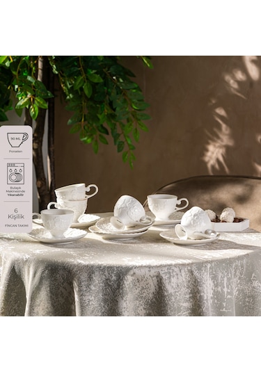 Emsan Laren 90 Ml 6'lı Kahve Fincan Takımı Beyaz