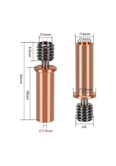 Jeemson Anycubic Kobra2 Serisi İçin Titanyum+bakır İki Metal Isı Yalıtımlı Gırtlağı, 450-500 C Dayanıklı, 2 Adet, M6 Dişli, 1.75mm Sarf Malzemesi Uyumlu