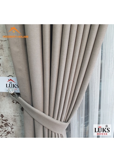 Lüks Bej Blackout Keten Karartma Pilesiz Fon Perde Bej