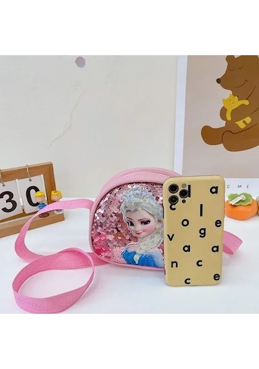 Maoyaya Disney Princess Elsa & Sofia Crossbody Bag - Frozen 2, Karikatür Çocuk Çantası, Omuzdan Askılı, Payetli Kırmızı 20661972gül Fuşya