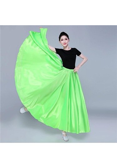 Yeşil 360 Derece Saten Etek Oryantal Dans Kadın Çingene Uzun Etekler Dansçı Uygulama Giyim Çeşitli Katı Mor Altın Dans Eteği Yeşil