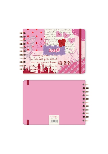 2026 Dikey Haftalık Ajanda Yatay A5 Formda Spiralli Sert Kapak Haftalık Ajanda 21x15 Cm Kolaj Kolaj