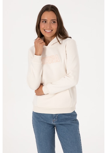 U.S. Polo Assn. Kadın Krem Şardonlu Kapüşonlu Basic Sweatshirt 50313566-VR071