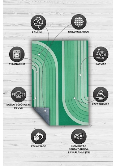 Homshtag Soyut Yeşil Oturma Odası Halısı Mid-century Modern Halı Çok Renkli