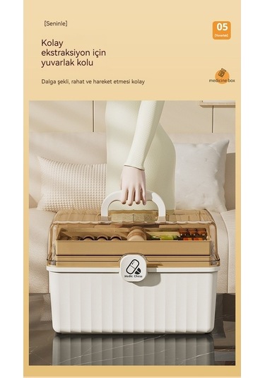 Bosphorusboutique02 Çok Katlı Büyük Kapasiteli Taşınabilir Tıbbi Acil İlaç Kutusu, Bej Ve Beyaz Fildişi Renklerinde, Ekstra Büyük Ve Taşınabilir Design Beyaz