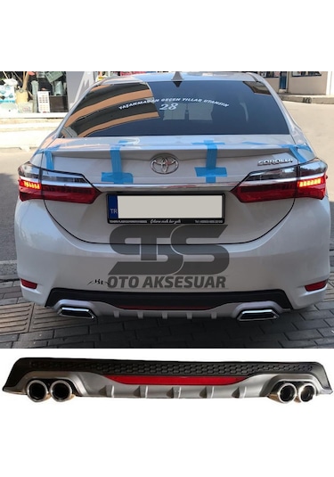 Toyota Corolla 2013-2018 Difüzör Arka Tampon Eki 4 Egzoz Çıkışlı Gri Reflektörlü