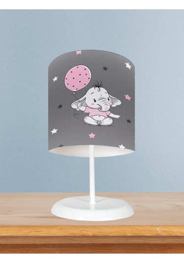 Mekta Home Bebek Ve Çocuk Odası Pembe Filli Balonlu Desenli Abajur