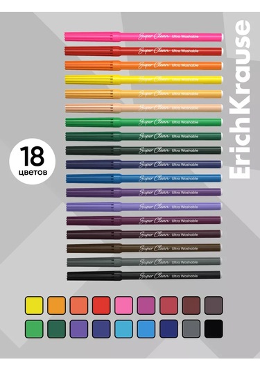 Erichkrause Safari Ultra Washable 18 Renkli Keçeli Kalem 189489753