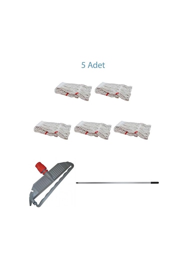 Sska Cod-ex Geniş Islak Paspas Mop Takımı Seti Geniş Islak Mop Başlığı 5'li + Metal Sap + Mop Tutucu