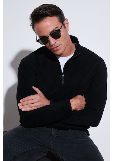 Buratti Slim Fit Yarım Fermuarlı Dik Yaka Erkek Polar 5906003 Siyah