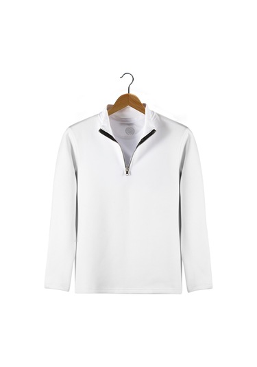 Erkek Beyaz Rahat Kalıp Yarım Fermuarlı Bato Yaka Basic Sweatshirt 21k-5200179-2 Beyaz