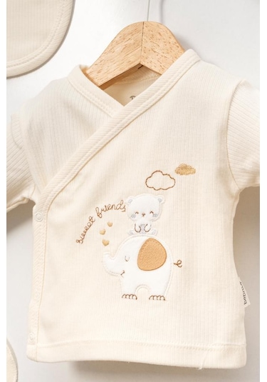 Bebitof %100 Pamuk Sevimli Fil İle Zürefa Desenli 5 Parça Yenidoğan Hastane Çıkışı Zıbın Seti Bbtf.grı.20228.06 Gri