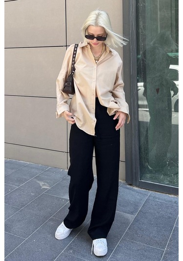 Madmext Mad Girls Bej Oversize Gömlek Mg1369-bej Bej