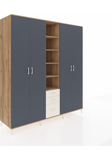 Kronos Dolap 17 Raflı 3 Çekmeceli 4 Kapaklı 220x59x243 Çam-antrasit/aytaşı Antrasıt/aytası