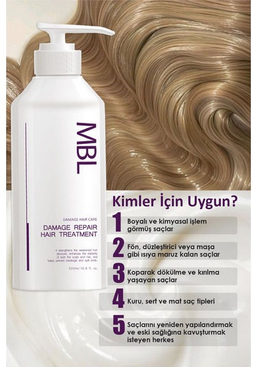 Mbl Saç Onarıcı Maske Kırılma Karşıtı, Nemlendirici, Güçlendirici Bakım 500ml
