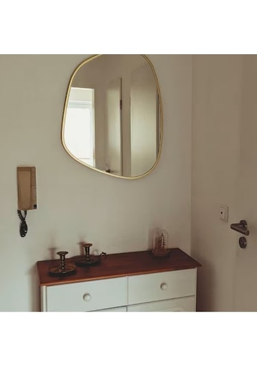 Asimetrik Ayna, Konsol Aynası, Dresuar Aynası, Duvar Aynası 75 X 55 Gold