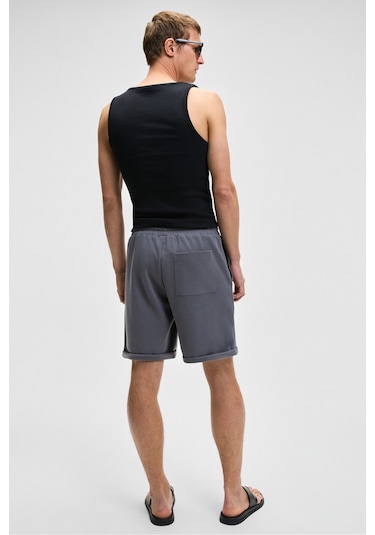 Grimelange YOURI Erkek Beli Lastikli Arka Tek Cepli Relaxed Fit Gri Şort