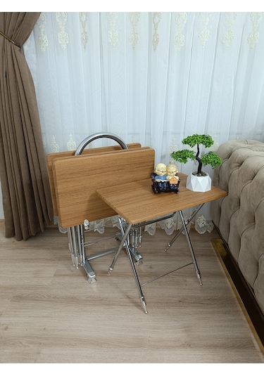Çanta Zigon Sehpa,4'lü Sehpa, Zigon Sehpası, Mdf Mebran - Bambu