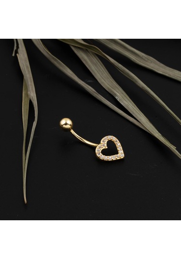 Bilezikci Kalp 14 Ayar Altın Kadın Göbek Piercing Sarı