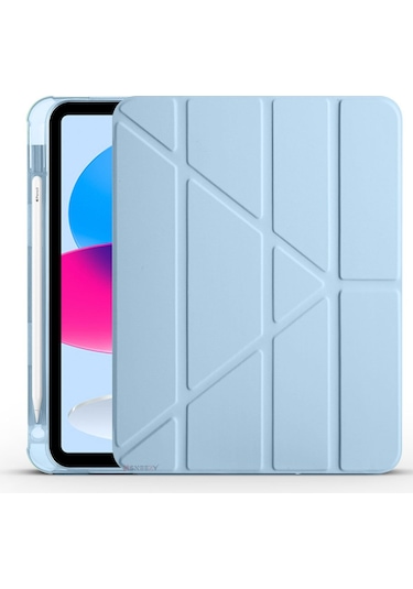 İpad 11.nesil 11 İnç 2025 A16 Uyumlu Üçgen Katlanabilir Kalemlikli Yatay Dikey Standlı Akıllı Kılıf Kapaklı Kılıf