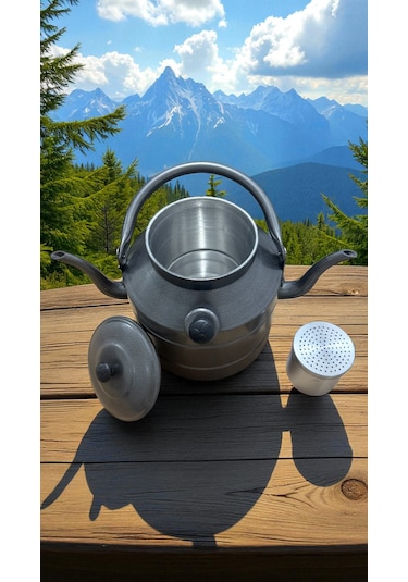 Avcı, Çoban, Kampçı, Çift Taraflı Çaydanlık, Süzekli 4 Litre Gri