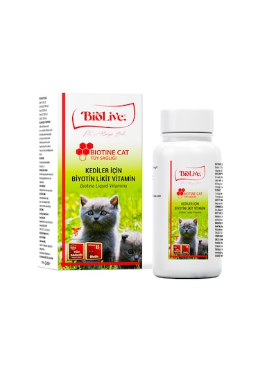 Biolive Kediler İçin Biotine Tüy Dökümü Likit Vitamin 100 ML