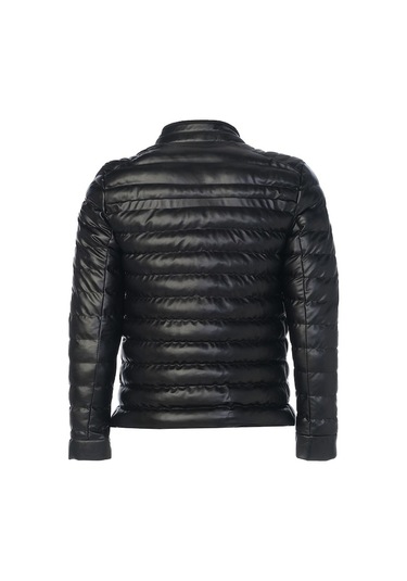 Sivaist Erkek Siyah Slim Fit İçi Kalın Kürklü Şişme Deri Mont