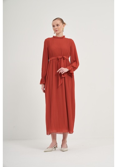 FTZ Women Ftz Plise Şifon Elbise Kiremit 31019 Kiremit