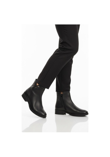 Siyah Hakiki Deri İçi Polarlı Kaymaz Kadın Bot 21893-1 Z Siyah