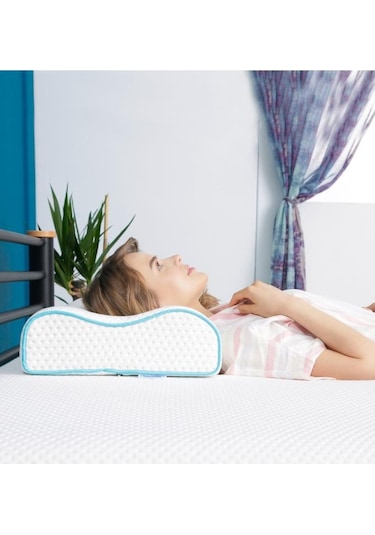 Viscofoam Çift Taraflı Yüksek Boyun Destekli Ortopedik Yastık Visco Yastık - 55x35x12-11cm