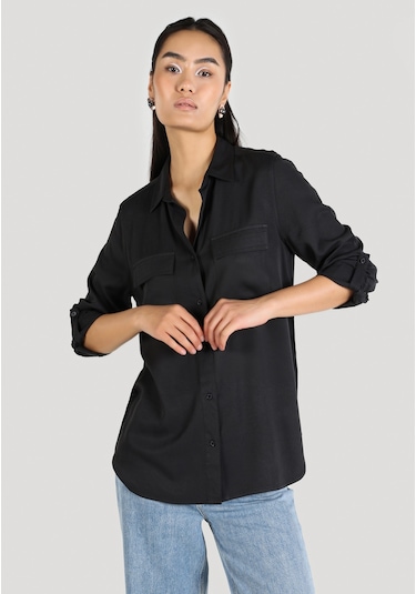 Colins Regular Fit Cepli Antrasit Kadın Uzun Kol Gömlek Cl1053348 Antrasit