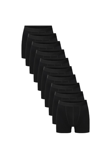 Düz Likralı Erkek Boxer Şort 10'lu - Siyah