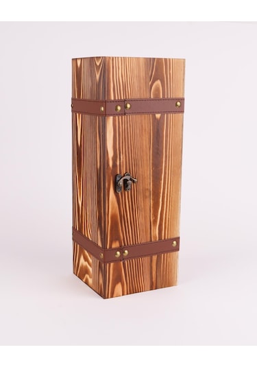 Perlotus Ahşap Retro Derili Sandık Şarap Zeytinyağı Kutusu