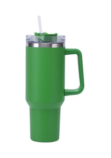 Yeşil Soğukluğu Koruyun Mat Doku Pratik 40oz Şeffaf Kapak Yeniden Kullanılabilir İçecek İçme Vakumlu Pipetli Kupa Yalıtımlı Tumbler