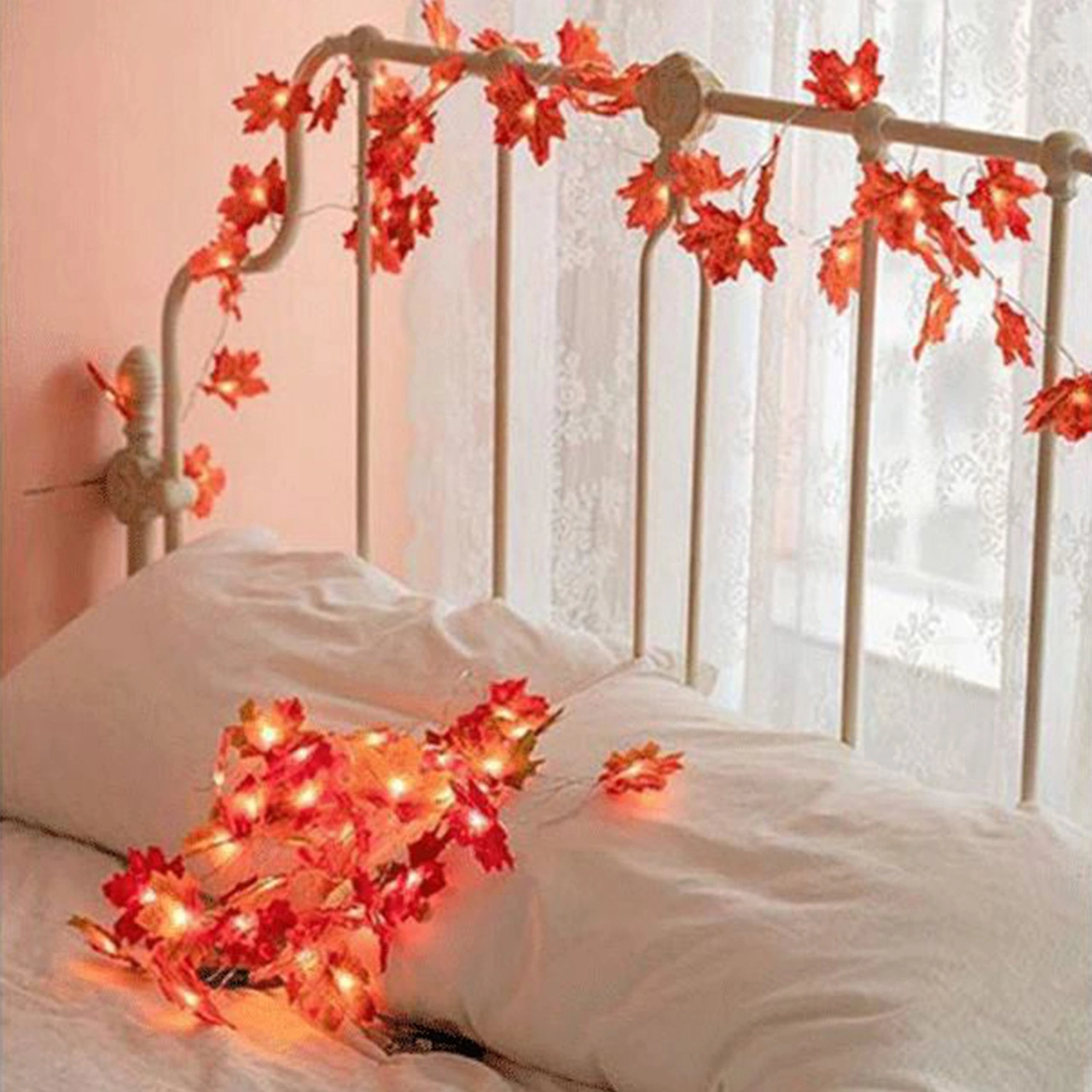 Konesam 6m 40 Led Aküli Akü Yok Turuncu Akçaağaç Yapraklı Işık Zinciri - Ip65 Su Geçirmez, Çeşitli Mekanlar İçin Diğer