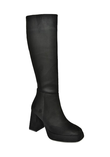 Fox Shoes R282230102 Siyah Süet Platform Kalın Topuklu Kadın Çizme Siyah
