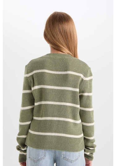 DeFacto Kız Çocuk Fitted Bisiklet Yaka Triko Kazak D1392A824WNKH488 Haki