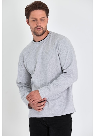 MMetalic Çift Bisiklet Yaka Standart Rahat Kesim Erkek Sweatshirt Gri MMetalic Çift Bisiklet Yaka Standart Rahat Kesim Erkek Sweatshirt Gri