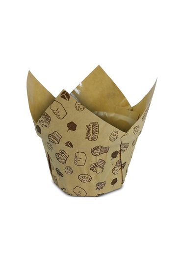 Kafem Muffin Kek Kapsülü Kalın Tulip Kraft Desenli 50li X 5 Paket - K32 Sarı