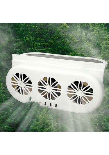 Hallow-3  Usb Ve Güneş Enerjili Fanlı Araba Egzoz Hava Vantilatörü Beyaz