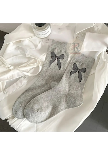 Trampler 4 Çift Kadın Fiyonklu Kalp Desenli Çorap Kadın Mevsimli Uzun Çok Renkli Çorap Çok Renkli