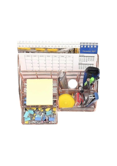 Ganzhoushop Metal Masa Düzenleyici, Masa Masa Kırtasiye Depolama Rafı, Çok Amaçlı Kozmetik Kalem Düzenleyici Gül Altın