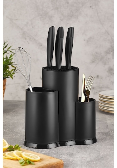 Bayev Tezgah Üstü Çatal Kaşık Bıçak Düzenleyici Organizer Siyah - Çok Amaçlı Kurutmalık Bıçak Standı