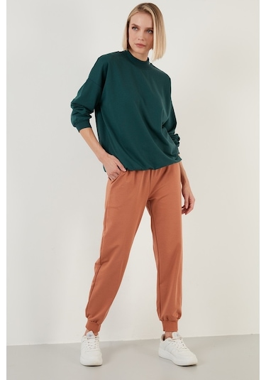 Lela Pamuklu Dik Yaka Basic Örme Bayan Sweat 5863323 Nefti