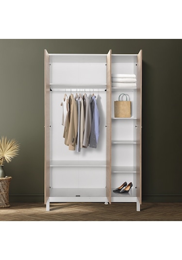 London 3 Kapaklı Gardırop-meşe-beyaz 120x202x52 Cm Gxyxd