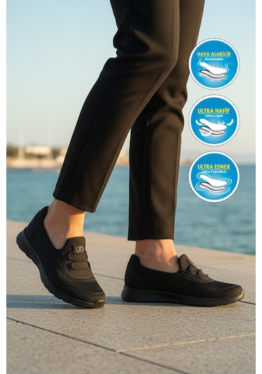 Walkway Siyah Fileli Hafif Esnek Kolay Giyilebilir Kadın Casual Ayakkabı 575 G