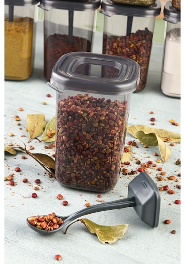 Vienev Beyaz Serigrafi Etiketli Kendinden Kaşıklı 6lı Luna Baharatlık Saklama Kabı Şeffaf