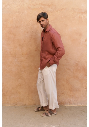 Enrico Kemer Detay Ekru Erkek Pantolon Ekru